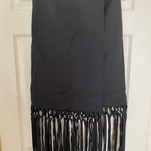 Black Fringe Midi Skirt